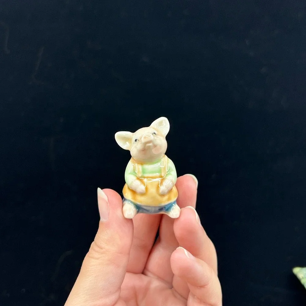 Vintage Pig Miniature Figurine Porcelain Dressed Pig Whimsical Storybook Trinket